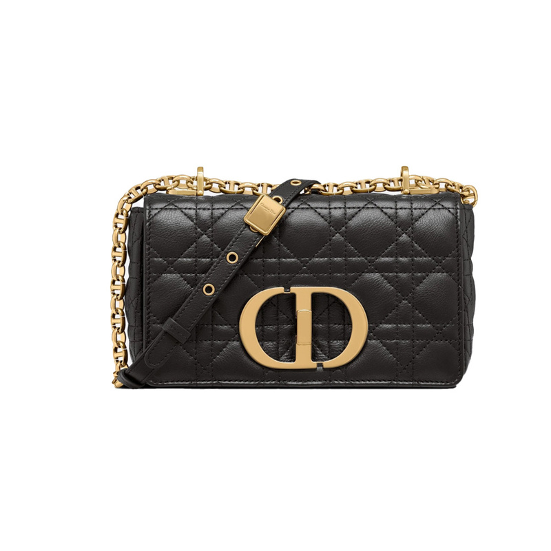 9.9 New Dior/Dior Caro Series Soft Cow Leather Black Women's Small Shoulder Crossbody Bag