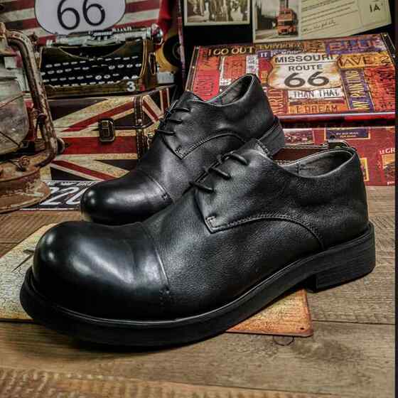 Jixu Big-Toe Leather Shoes for Men, Retro Round-Toe Genuine Leather, Japanese Style-Style Raised-Toe Men's Shoes, Business Casual Workwear, Fashionable Shoes
