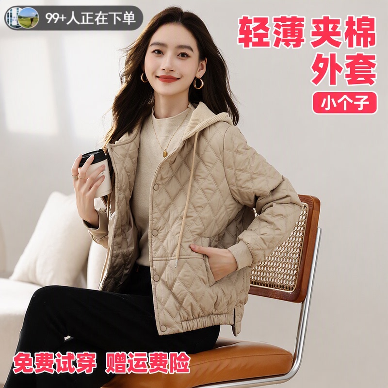 Lightweight Quilted Jacket for Women, Short Style, 2026 Autumn and Winter, Popular among Many People, Loose Fit, Petite Size, Quilted Hooded Cotton Coat