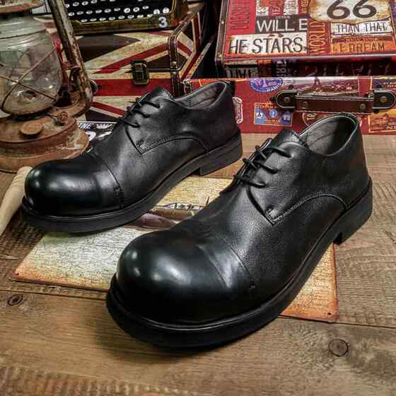Jixu Big-Toe Leather Shoes for Men, Retro Round-Toe Genuine Leather, Japanese Style-Style Raised-Toe Men's Shoes, Business Casual Workwear, Fashionable Shoes