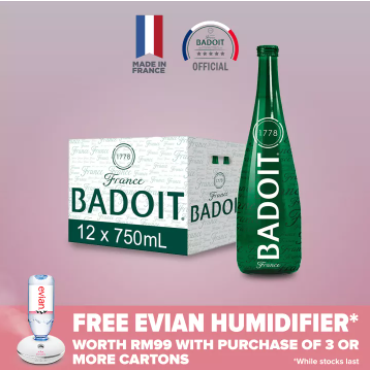 Badoit Sparkling Natural Mineral Water Glass Bottle 12 x 750ml