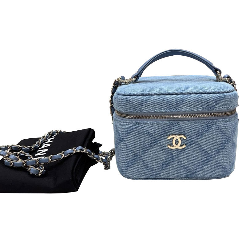 [99% New] Chanel 22B Denim Makeup Box Bag Crossbody Handbag Women's Bag Second-Hand Luxury Goods