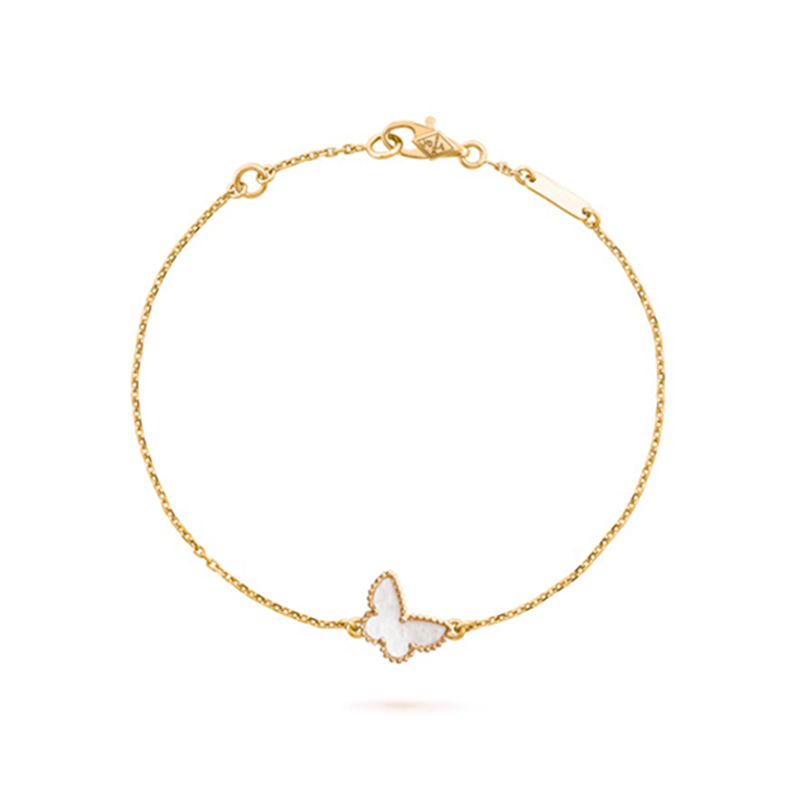 Chinese Inspection [9.9 New] Vca/Van Cleef & Arpels White Mother-Of-Pearl Small Butterfly Bracelet