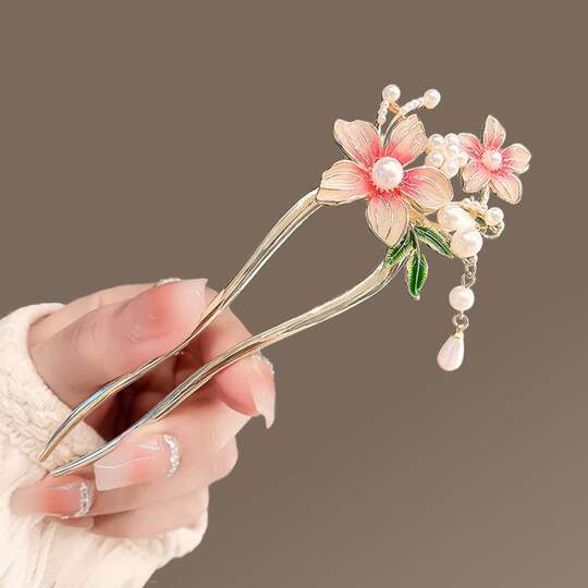 Han Dynasty Hair Accessories for Girls, Ancient Style Flower Tassel Hairpins, Little Girls' Hairpins, Ancient Costume Headwear, U-Shaped Hairpins