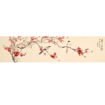 Huangfu Yixis Happy Eyebrows hand-painted plum blossoms living room hanging painting study room flower and bird painting office decorative painting horizontal