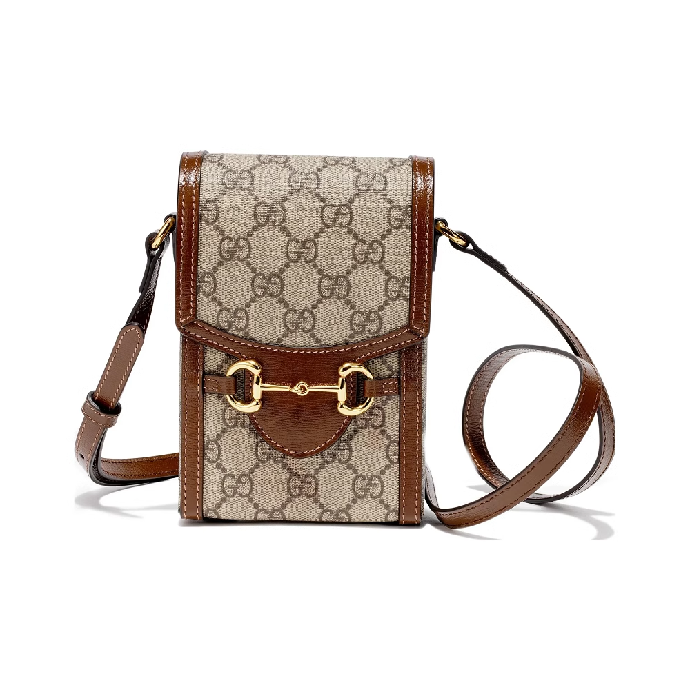 9.9/9.5新Gucci/古驰Horsebit1955帆布拼皮革乌木色迷你单肩包