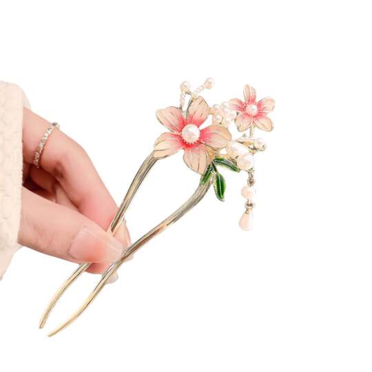 Han Dynasty Hair Accessories for Girls, Ancient Style Flower Tassel Hairpins, Little Girls' Hairpins, Ancient Costume Headwear, U-Shaped Hairpins