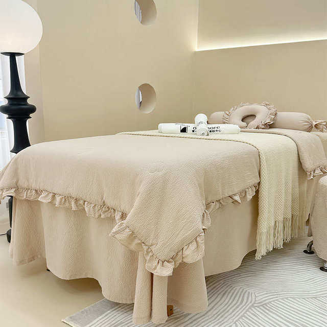 New spring and summer beauty bed cover four-piece set high-end light luxury solid color beauty salon special skin management special bed sheet