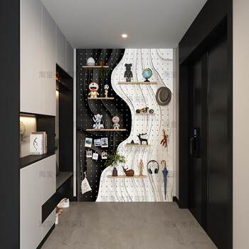 Customized simple modern black and white solid wood hole board storage rack entrance living room decoration storage blocking meter box
