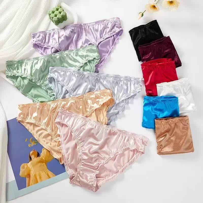 100% Mulberry Silk Underwear, Silk Satin, Thin, Smooth, with Bow, Unisex, Mid-Waist Briefs