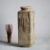 Japan Rakushaki wood-fired white Raku square vase Hele Zaiming