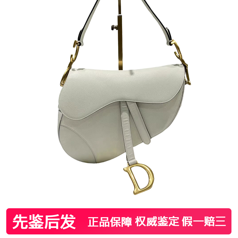 Authentic [9.8 New] Dior/Dior Full Leather Platinum Saddle Bag Medium Size Fashionable Shoulder Underarm Women's Bag