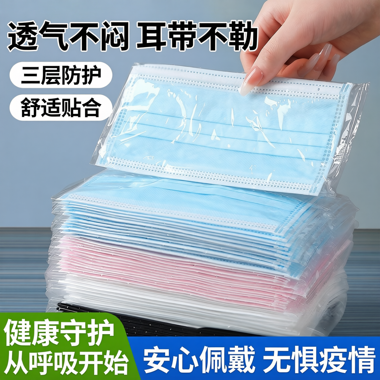 一次性独立包装口罩三层防护含熔喷布成人防尘透气舒适防飞沫防晒