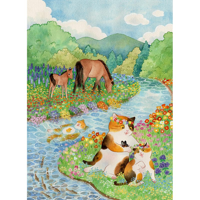 (New Product Picking Up) New Generation National Trend Artist Peanut Kernel (Little Summer) Healing Cat Painting