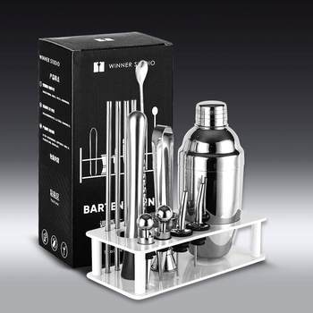 Stainless steel bartender set shaker cocktail kettle kettle hand-cranked glass shaker bartender tool storage rack