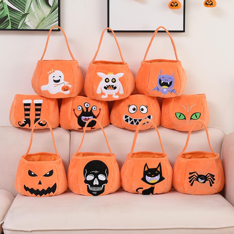 Halloween Decorations: Realistic Pumpkin Print Basket, Skull, Ghost Face, Bat, 2024 New Product, Handheld Bucket, Candy Basket