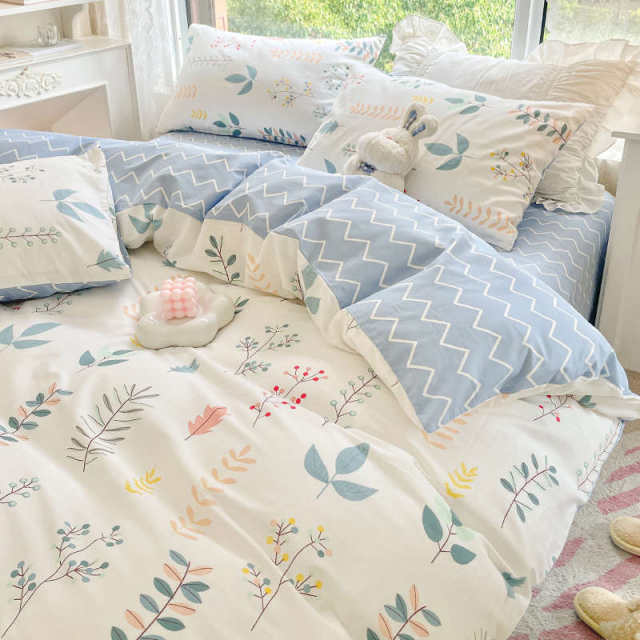 Ins Xiaoqing Fresh Pure Cotton Four-Piece Set 100 All-Cotton Internet Celebrity Naked Sleeping Sheet Three-Piece Set Bedding