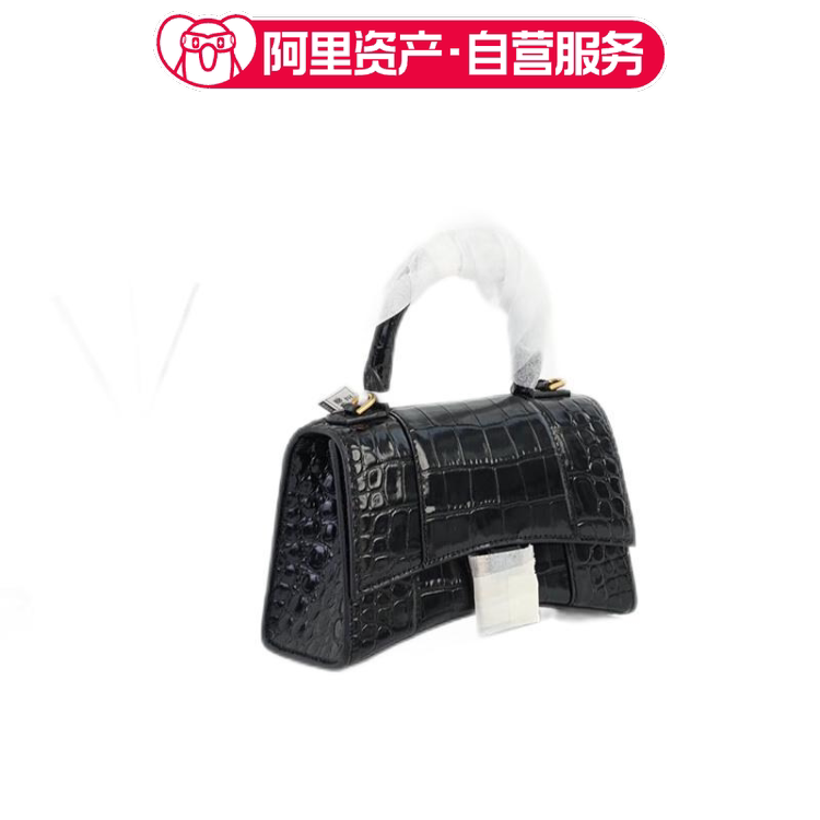 Brand New Balenciaga Hourglass Bag XS Size Crocodile Embossed Black and Gold Bag