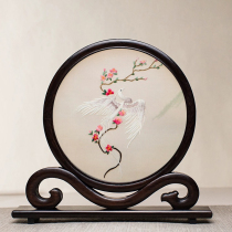 Su embroidery double-sided embroidery pure hand embroidery table screen White Phoenix new Chinese style home decoration ornaments gifts