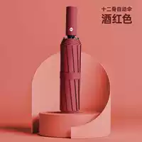 Бордовый автоматический зонтик, ручка, кнопка, диаметр 106мм, 106см