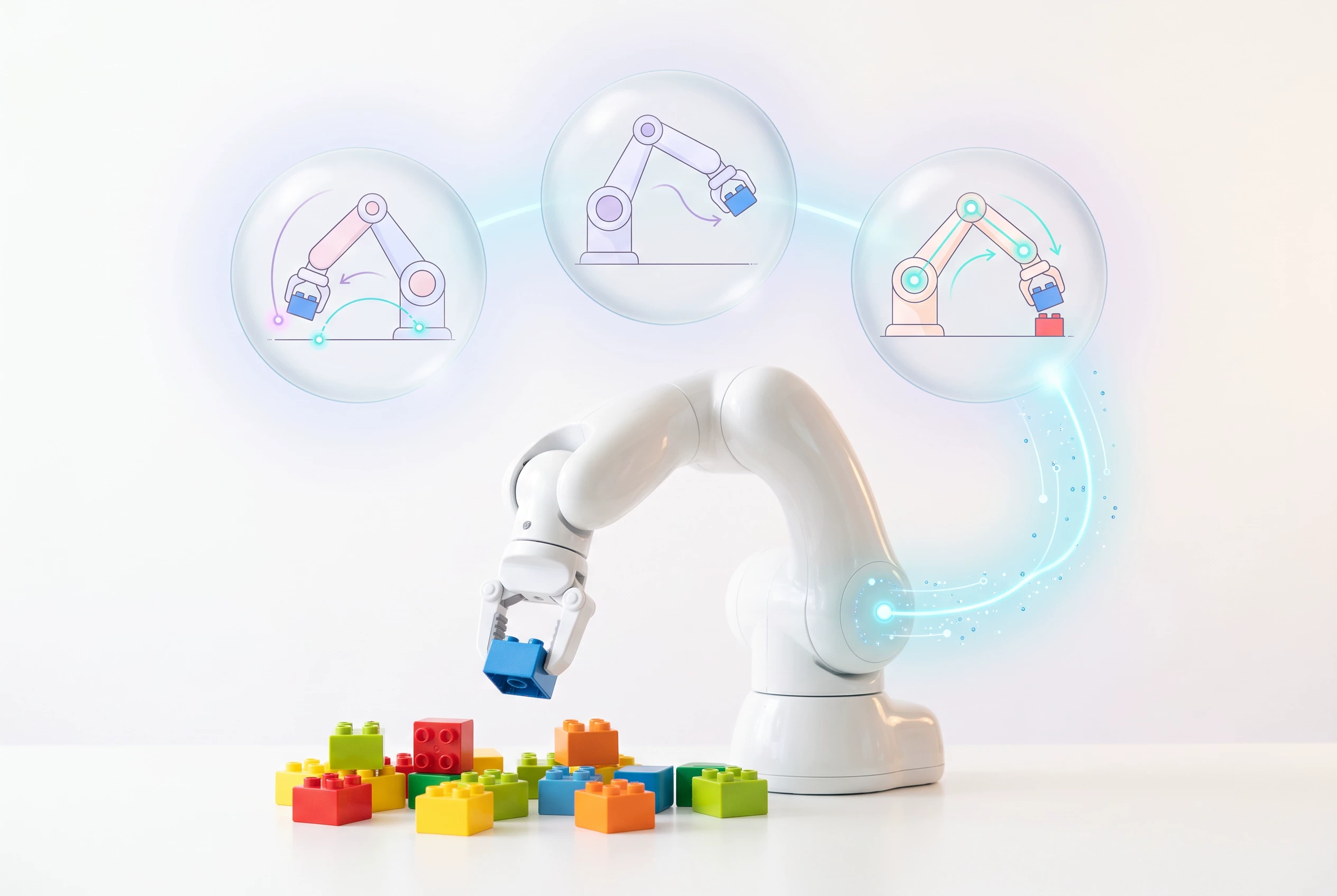 Robotic arm learning from model-generated manipulation experience