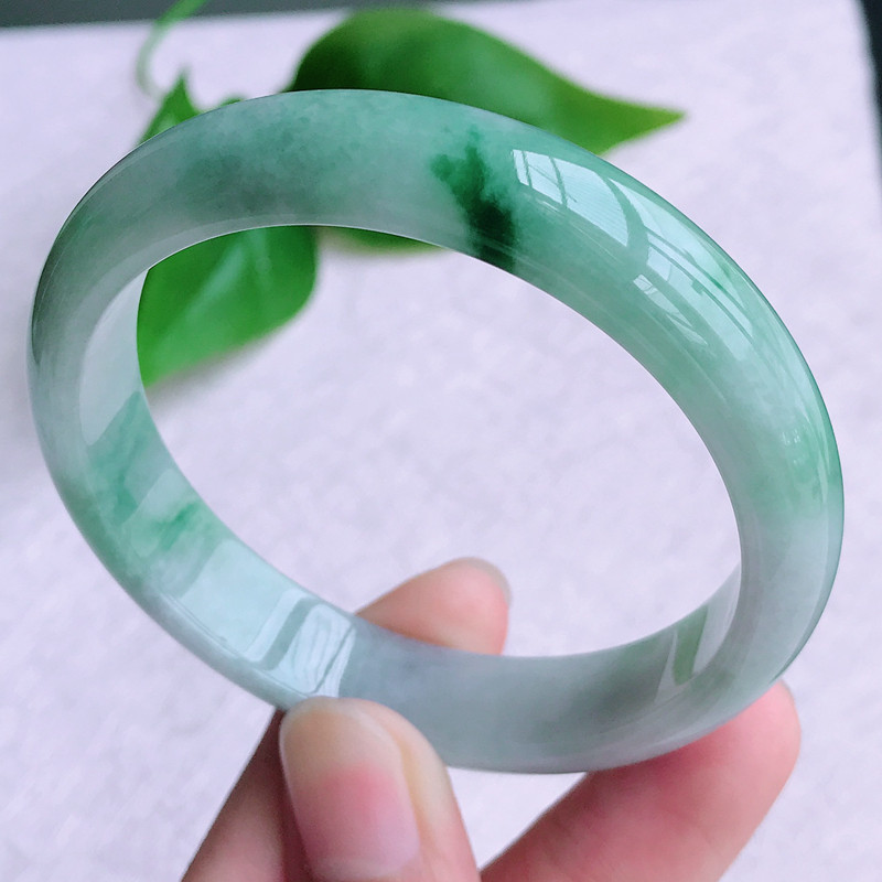 Authentic Burmese Natural Jadeite, Good Quality, Green-Toned, Full-Circle Bracelet, Young Girl Style, Ring Size 57, 48.78g