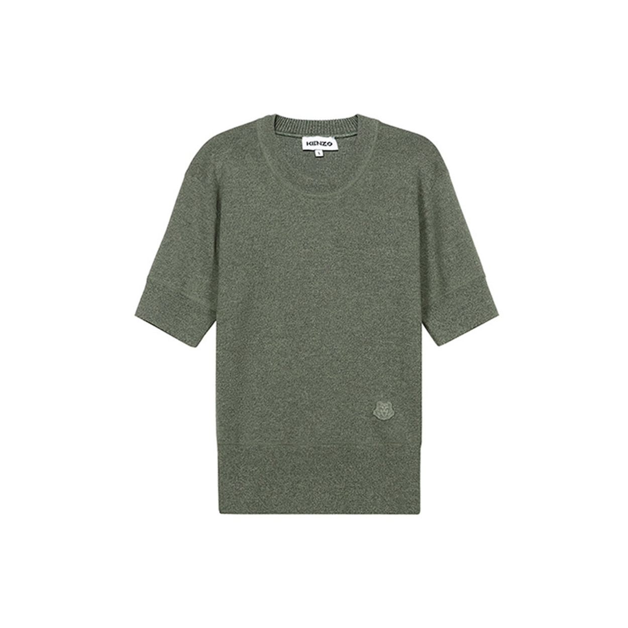 KENZO SS21 小虎头logo短袖羊毛衫修身针织衫 女款 浅军绿色