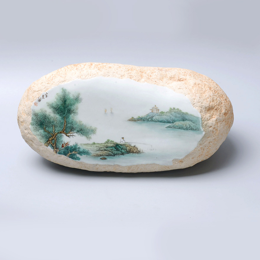 Smoke Rain Jiangnan Ceramic Pendulum Decoration Pure Handmade Pure Elegant Stone Warm Porcelain Skills Jingdezhen Ceramics JD03