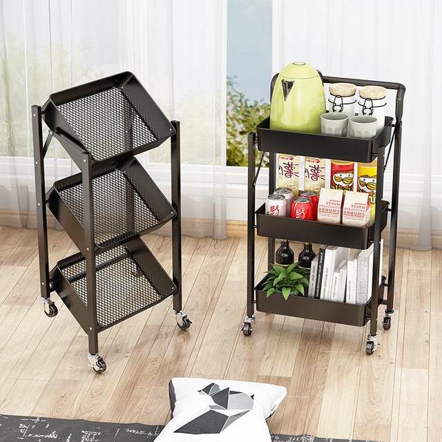 No installation folding kitchen storage rack floor-standing multi-layer vegetable basket baby supplies storage rack trolley movable