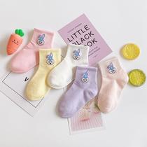 Childrens socks spring Korean version thin cotton cartoon bunny college style mens and womens short-tube low-top student trendy socks for middle-aged and older children