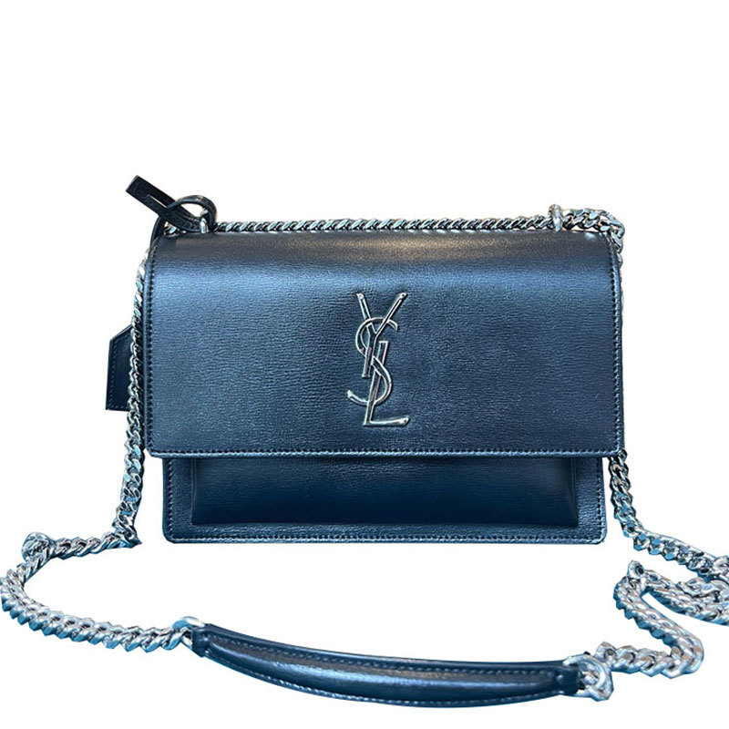 【 60% off Instant Purchase 】98% New Ysl Saint Laurent Sunset Black Silver Women's Chain Shoulder Bag Authentic