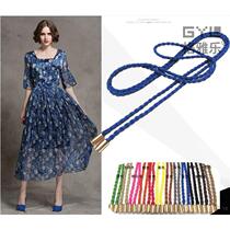 Tie braided belt for women black with dress decorative single circle versatile thin tassel waist chain belt