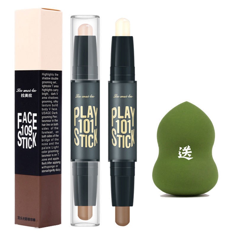 Repairing stick women's double-headed dual-use high-gloss stick beginner nose shadow powder repair face shadow silhouette plate lying silkworm pen female students