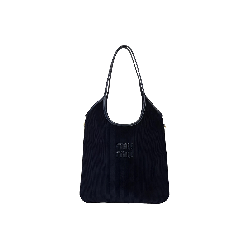 9.9 New Miu Miu/Ivy Tote Bag Shopping Bag Shoulder Handbag Women's Navy Blue