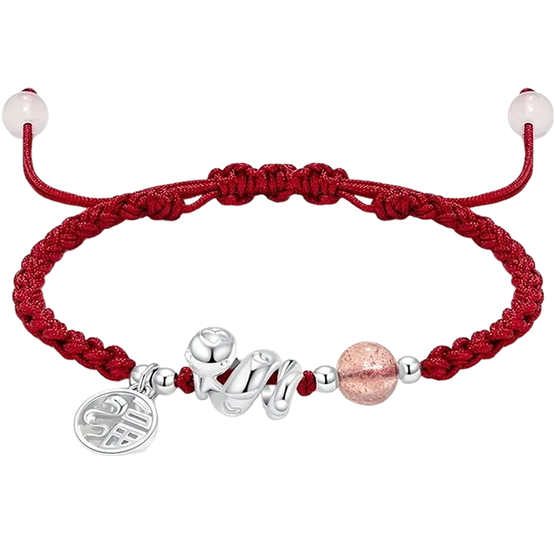 中国黄金银卷卷蛇红手绳男女情侣纯银灵蛇手链高级感生日礼物