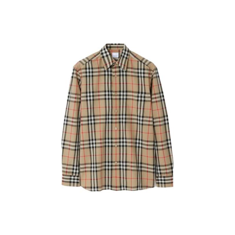Burberry博柏利 FW23 经典格纹棉质翻领长袖单排扣衬衫 男款 米色