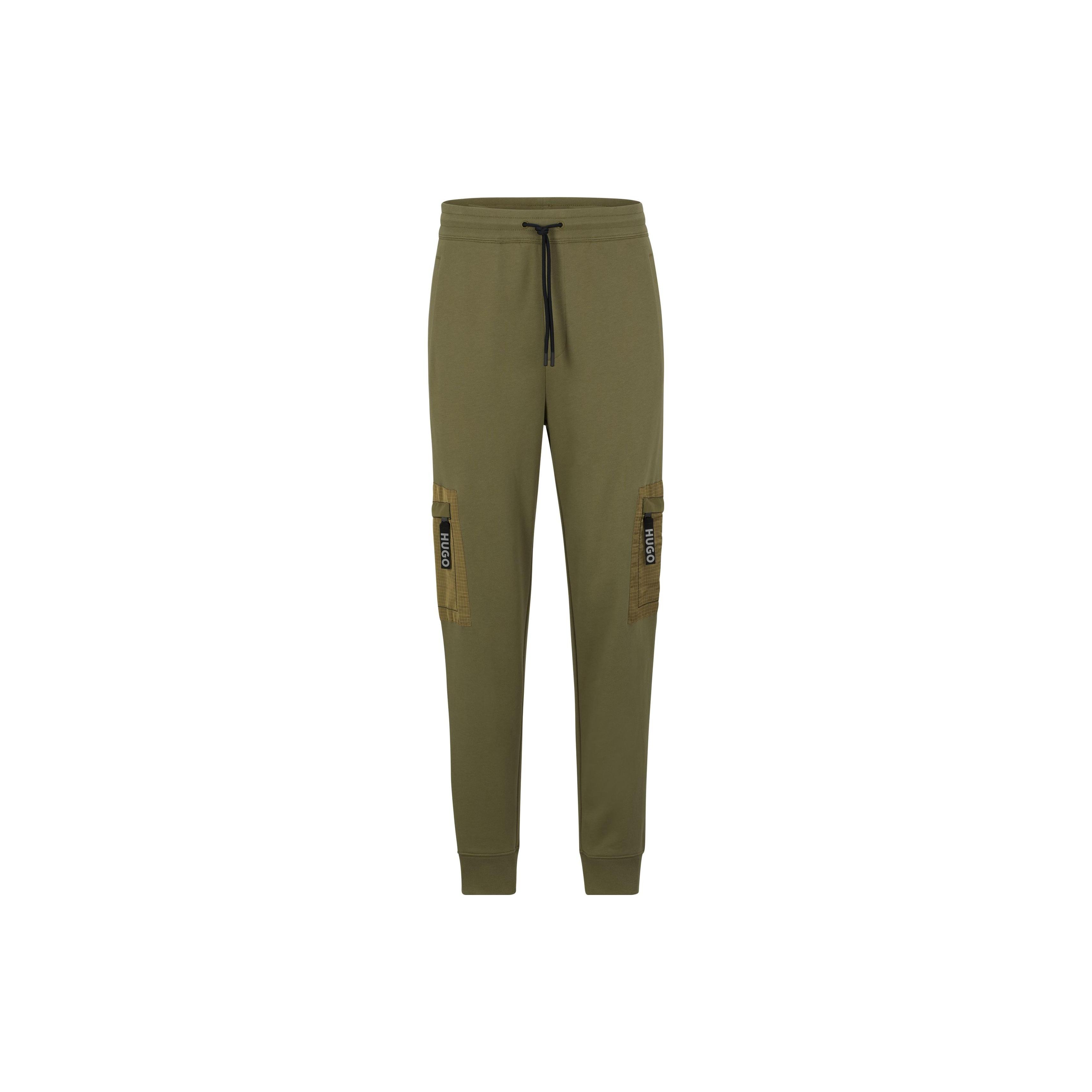 HUGO BOSS SS23 纯色口袋抽绳系带工装运动裤 男款 军绿色