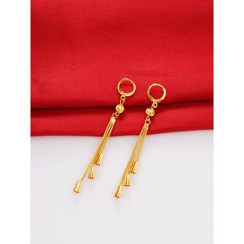 Zhou Dafu Huanmei 999 Gold Earrings Long version of women 16K True gold flowers Flow Su Earrings Earrings Pendant Earrings