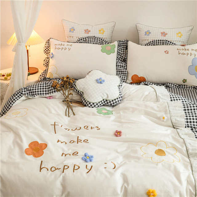 Internet celebrity style cotton four-piece set pure cotton Korean version princess style double quilt cover ruffled flower bedding