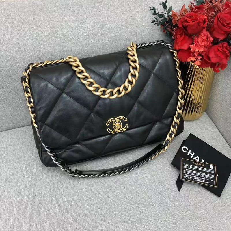 99 New Chanel/Chanel 19Bag Large Black Retro Gold Buckle Shoulder Crossbody Chain Bag