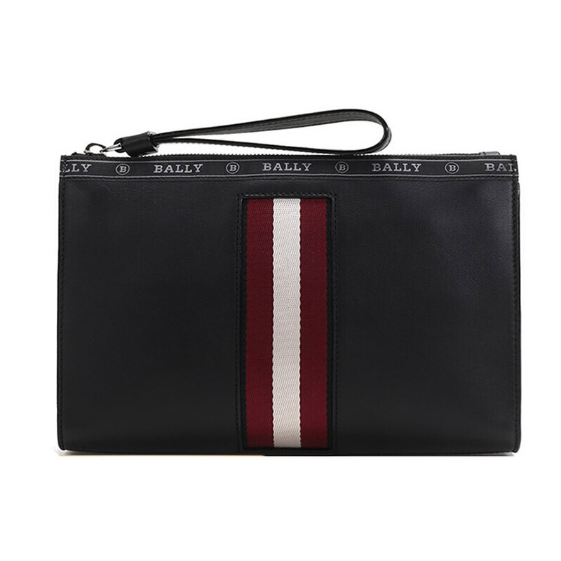 Bally Red and White Striped Classic Zipper Leather Coin Purse Clutch Regular Men's Black Bally Red and White Striped Classic Zipper Leather Coin Purse Clutch Regular Men's Black