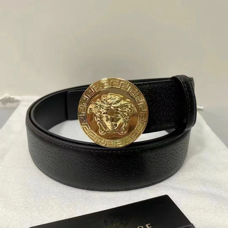 Chinese Inspection [9.9 New] Unused Versace Belt Size 100 Medusa Head Design Gold Round Buckle Pebbled Pattern 4cm