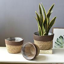 Straw flower pots and baskets green plants straw woven handicrafts environmentally friendly paper rope storage baskets