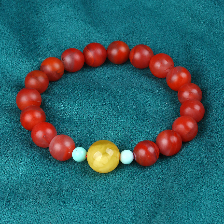 35 32g Baoshan Nanhong] chicken oil yellow beeswax turquoise round beads finely woven agate bracelet