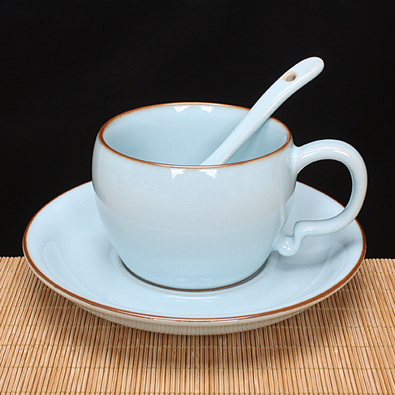 Ru Porcelain Coffee Cup Set, Sky Blue Glaze, Master Wang Zhenyu of Henan Province's Crafts and Arts Industry, Agate Glaze Set