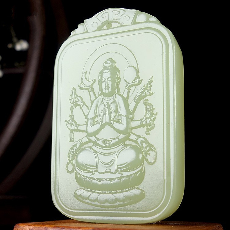 Drain Lake Water Green Guanyin Qiankuanyin Oil Rundown fine hang pendant jade Famous Works
