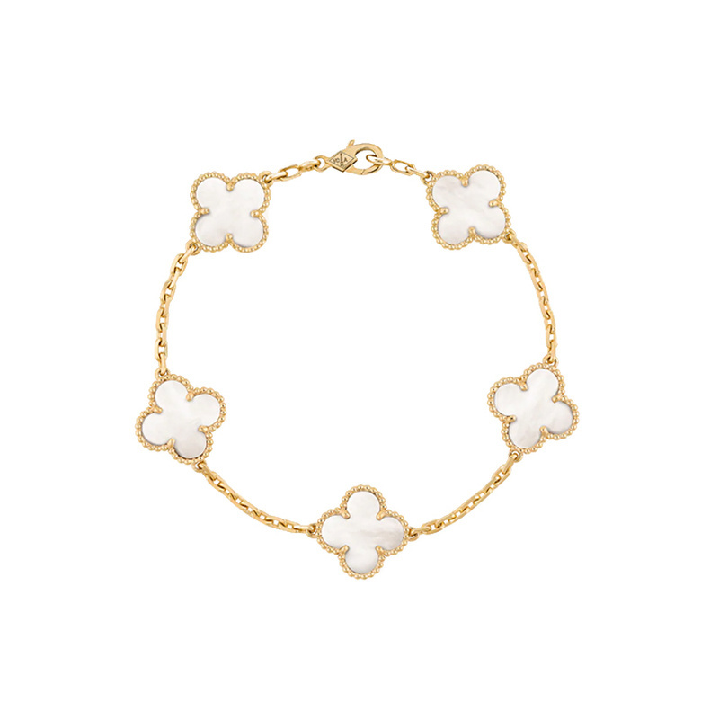 9.9/9.8 New Van Cleef & Arpels Four-Leaf Lucky Series White Mother-Of-Pearl Four-Leaf Clover K Gold Bracelet Women's Gold Color
