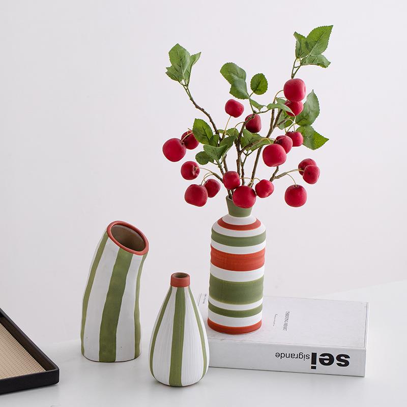 Nordic Creative Colorful Ceramic Decorative Vase with Artificial Flowers for Living Room Tabletop or Entryway Flower Arrangement Ornament