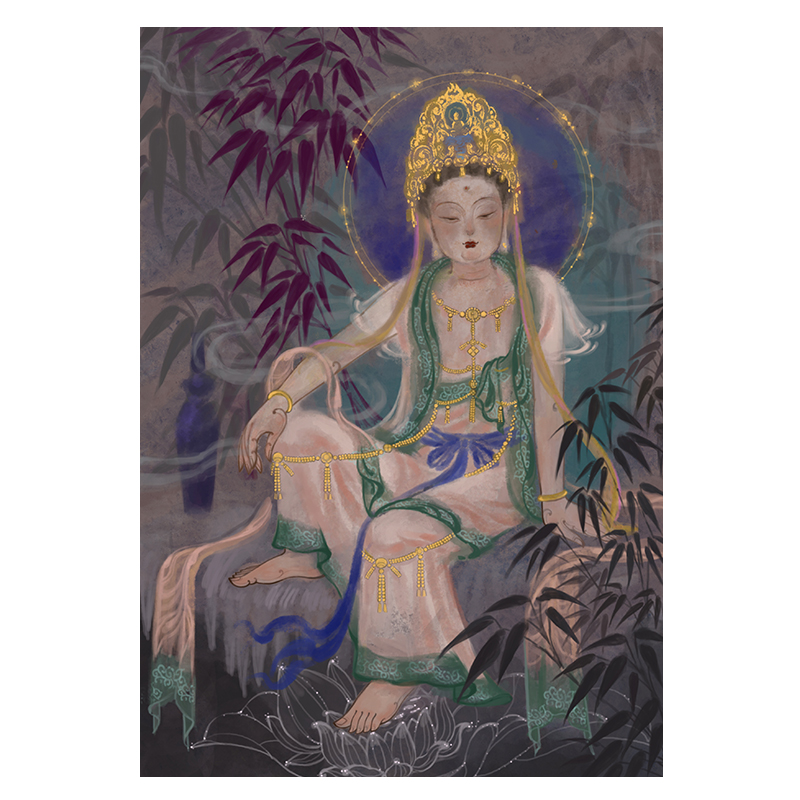 Sign-off Gift Frames Great World Wheat < Purple Bamboo Guanyin > Limited Edition Painting Hang Painting-Taobao