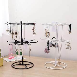 Rotating Jewelry Rack, Iron Art Display Stand for Hanging Items, Earrings, Keys, Bracelets, Detachable Floor-Standing Display and Storage Rack